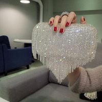Wholesale New Rhinestones Heart Tassel Women Clutch Bags Diamonds Crystal Wedding Bridal Handbags Purse Bags Gold Silver