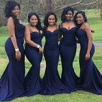 Wholesale Sexy Navy Blue Mermaid Bridesmaid Dresses New Sleeveless Sweetheart Floor Length Formal Wedding Gown Party Dress Custom Made Plus Size