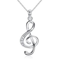 Wholesale 925 sterling silver crystal woman necklace jewelry music note diamond pendant necklaces wedding vintage new arrival