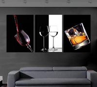 Wholesale 3 P Hot Sell Modern Wall Home Decorative Art Picture Paint on Canvas Prints Glittering and translucent glass and delicious wine