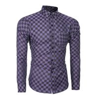 Wholesale men product selling business and leisure fashion small grid work plaid shirt long sleeve shirt Blue and purple and brown