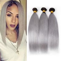 8a Ombre Grey Straight Hair Weaves Dark Roots Silver Grey Ombre Brazilian Human Hair Bundles 300g Gray Ombre Double Wefts