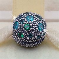 Wholesale S925 Sterling Silver Cosmic Stars with Teal CZ Clip Charm Bead Fits European Pandora Jewelry Bracelets Necklaces Pendants