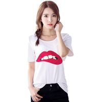 Wholesale women s t shirts Sex Green Red Lips print fashion brand new t shirt short sleeve o neck tops tees plus size white casual NV35 RF