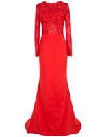 Wholesale Collection Red Sheath Long Sleeve Heavy Embroidered Evening Dress with Sweep Train Long Evening Party Gowns