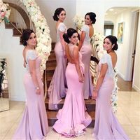 Wholesale High Quality Sexy Backless Bridesmaid Dresses Luxury Beaded Cap Sleeve Factory Custom Made Column Maid of Honor Dresses with Real Photos