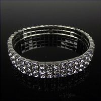 Wholesale Discount Bridal Bracelet Bridal Jewelry Row Silver Rhinestone Bling Bling Crystal Stretch Bangle Women Party Prom Wedding Accessories
