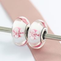 Wholesale 5pcs Sterling Silver Pink Cherry Blossom Murano Glass Bead Fits European Pandora Jewelry Charm Bracelets Necklaces Pendants