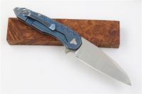 Wholesale Promotion Flipper Knife D2 Satin Blade Blue Stone Washed Steel Handle EDC Pocket Folding Knives Ball Bearing Washer