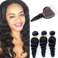 Wholesale Peruvian Loose Wave Virgin Human Hair Cheap Remy Human Hair Extensions Bundles with x4 Lace Closure Natural Color Inches