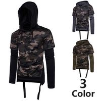 Wholesale Camouflage Hoodie Male Mesh Pullover Fake Two Piece Patchwork Hooded Long Sleeve Incline Side Zipper Slim Fit For Man Sports Hip Pop Hoodies