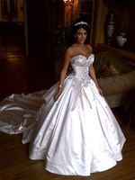 Wholesale Ivory Bling Pnina Tornai Wedding Dresses Sweetheart Ball Gowns Sparkly Crystal Backless Cathedral Long Train Bridal Gowns Cheap