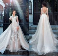 Wholesale Chic Tulle Bridal Gown Exquisite Embroidery O Neck In Detachable Train Mermaid Wedding Dress Customize Made Plus Size