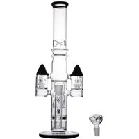 Wholesale 16 inches Black solid base Glass Bongs hookah tube with slits rocket perc Water Pipe with mm joint Very smooth great functioning