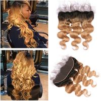 Wholesale Body Wave Ombre Lace Frontals x4 With Baby Hair Tone B Dark Root Honey Blonde Ombre Brazilian Hair Full Lace Frontal Closure