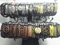 Wholesale Mixed Styles Vintage Alloy leather Cuff Bracelets Jewelry Best Gift For Man Women