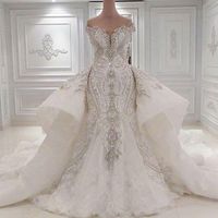 Wholesale Luxury Crystal Wedding Dresses Dubai Mermaid Sparkly Plus Size Bridal Gowns Sweetheart Off Shoulder Beaded Appliques Detachable Train