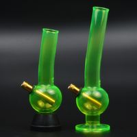 Wholesale Fluorescent green glass pipes colorful water bongs heady recycler rigs oil dab beaker brass bowl Rubber base drop down bubbler perc hookahs