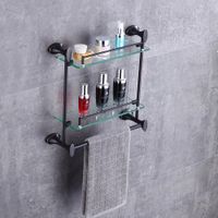 Wholesale Wall Mounted Oil Rubbed Bronze Glass Bath Shelf Double Lever Towel Bar Towel Shelf Storage