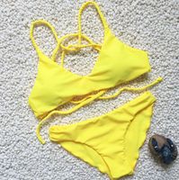 Wholesale Women Yellow red Triangle Wrap Rope Bikinis Set Swimwear Swimsuit Brazilian Strappy Summer Beach Bathing Suit Two Pieces S M L