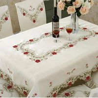 Wholesale BZ319 European Luxury Tablecloth with Lace Edge Polyester Square Table Cover Embroidery Flowers Wedding Home Party Table Decorat