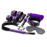 Wholesale Unisex Fur Set Kit High Quality Leatherette Blindfold Handcuffs Collar Fetter Whip Ball Gag Bondage Device Sexy Toys DoctorMonalisa BR017