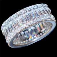 Wholesale Luxury KT White Gold filled Square Pave setting full Simulated Diamond CZ Gemstone Rings Jewelry Cocktail Wedding Band Ring For Women Men