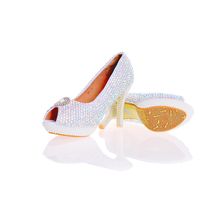 Wholesale Newest Designer Elegant AB Crystal Peep Toe Nightclub Rhinestone With White Pearls Bridal Wedding Shoes Handmake Stiletto Women Shoes