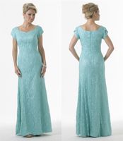 Wholesale Mint Green Long Lace Modest Bridesmaid Dresses With Short Sleeves Sheath Cap Sleeves Simple Vintage Coutnry Bridesmaids Dress Cheap