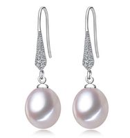 Wholesale 8 mm White Pink Purple Natural Freshwater Pearl Drop Earrings Silver Zircon Jewelry for Women