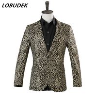 Wholesale 2017 new leopard print velvet male casual jacket blazer leopard costume nightclub bar DS singer performance clothing host prom stage wear