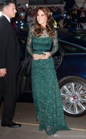 Wholesale Custom Made Kate Middleton Long Sleeve Evening Dresses Elegant Dark Green Full Lace
