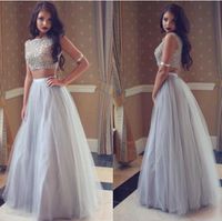Wholesale Fashion Arabic African Style Two Pieces Prom Dresses Aso Ebi Bateau Neck Little Cap Sleeves Beaded Bodice Fiesta Evening Party Gowns