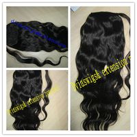 Wholesale Side part wavy ponytail hairpiece low wet wavy human hair pony tail for black women g