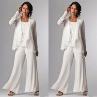 Wholesale 2021 Elegant Evening Mother of The Bride Dresses Ankle Length Long Sleeve Jackets Lace Pant Suits for Women Mother Groom Plus Size Gowns