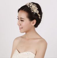 Wholesale Vintage Gold Baroque Crowns For Party Pearls Wedding Crown Tiaras With Plant Pattern Cheap Bridal Headpiece Flowers Crown Headband