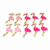 Wholesale 500pcs mm Flamingo charms diy jewelry accessories gold tone alloy pink rose red enamel animal pendant for bracelet CH0120