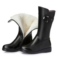 Wholesale Top Cowhide plush Wool Winter Shoes Woman Snow Boots New Fashion In tube Boot Women Boots Large Size Genuine Leather Shoes Woman Boots