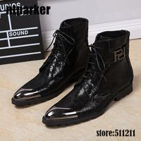 Wholesale New Fashion Men Boots black military boots leather cowboy motorcycle Ankle Boots for Men with Metal Cap zapatos de hombre Big US6