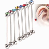 Wholesale Industrial ear ring T32 MIX colors stainless steel crystal piercing jewelry industril barbell ring