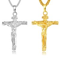 Wholesale Fashion Necklace Jewelry Gift New Trendy k Real Yellow Gold White Gold Plated Jesus Cross Necklace for Girls Women Drop Shipping MDNL