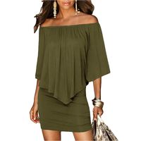 Wholesale 2017 Hot sale Green Slash Neck Women Mini Dress Autumn Style Off Shoulder Sexy Dresses Vestidos Black White Beach Casual Dress Dew shoulder