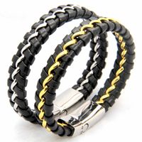 Wholesale Unique Designer L Stainless Steel Bracelets Bangles Mens Gift Black Leather Knitted Magnetic Clasp Bracelet Men Jewelry