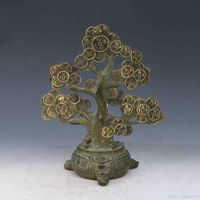 Wholesale Antique Collection Folk Art Chinese Bronze Gilt Hand carved Money tree statues