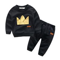 Wholesale 2017 kids boys gold crown clothes baby pieces clothing toddler spring sets children sweater pants suit for