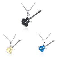 Wholesale Large Men s Stainless Steel Electric Guitar Pendant Necklace Music Guitar Necklace Birthday Friendship Gift Blue Black Gold