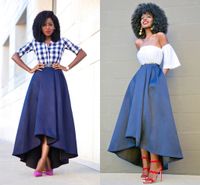 Wholesale Grateful High Low Women Skirts High Waist Satin Lined Fashion Blue Tea Length Midi African Black Girls Formal Party Maxi Skirts