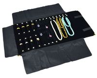 Wholesale Gold Corner Black Velvet Combo Ring Earring Necklace Travel Roll Jewelry Display
