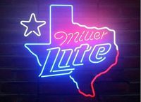 Wholesale 17 quot x14 quot Miller Lite Texas Man Cave Real Glass Neon Light Sign Beer Bar Pub Artwork Advertising Sign