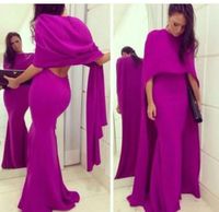 Wholesale Mayriam Fares Long Fuschia Prom Dresses With Cape Chiffon Custom Make Long Mermaid Party Evening Dresses Formal Gowns